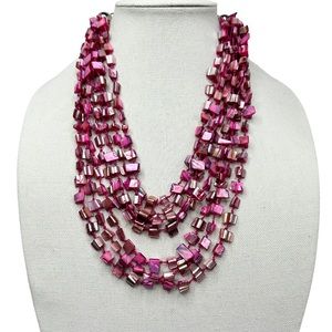Pink Mother of Pearl Shell Multistrand Layered Statement Necklace